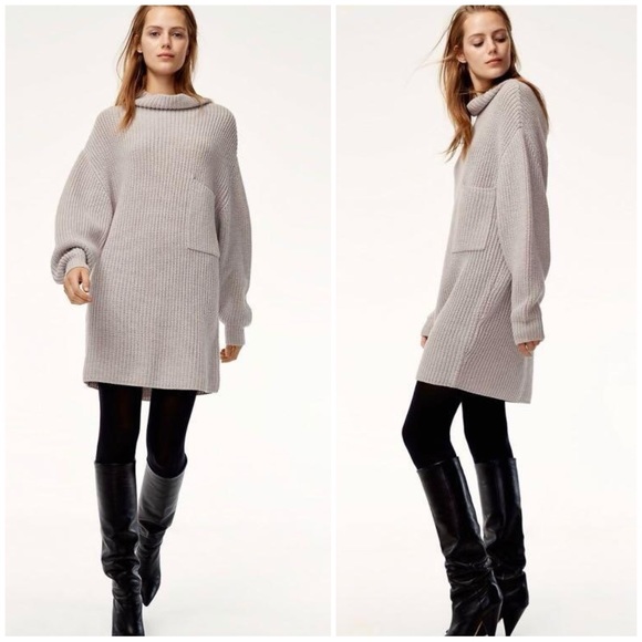 Aritzia Dresses & Skirts - Aritzia Wilfred Jasmeen Montpellier Grey Knit Oversized Wool Sweater Dress